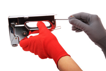 Preparations for the work of construction stapler