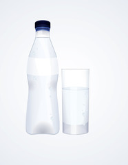 Water bottle and glass, vector