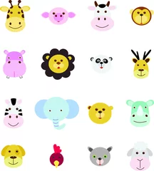 Deurstickers Schattige dieren set Verzameling van dierenkop doodle icon set