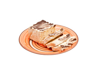 Plate with cake on it, isolated on white background