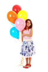 Fototapeta na wymiar Little girl with balloons isolated on white
