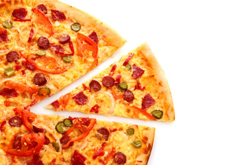 Tasty Italian pizza over white