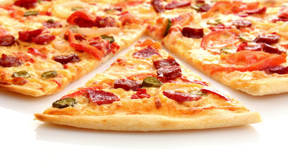 Tasty Italian pizza over white