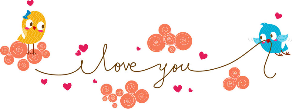 birds, hearts, i love you, romantic design clip art preview