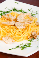 Pasta with chicken meat
