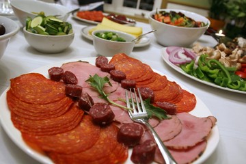 Cold mixed buffet set up in the dining room of a private home
