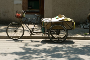 Naklejka premium Three Wheeled Bike Trike Transportation Shanghai, China