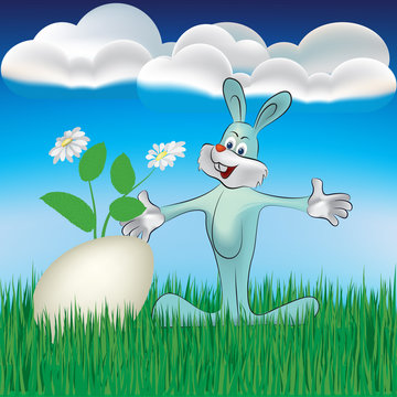 Holiday background easter rabbit with egg