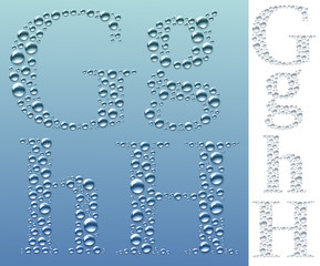 Set of letters in the form of water drops