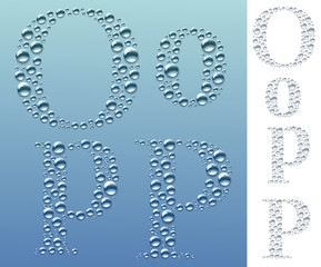 Set of letters in the form of water drops