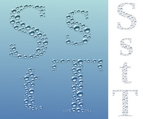 Set of letters in the form of water drops