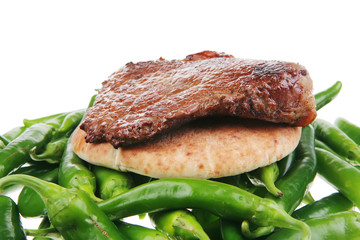 grilled meat steak on arabic pita