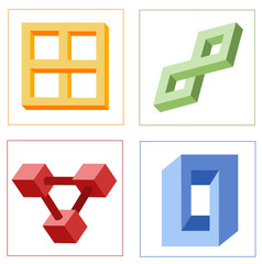 different multicolored optical illusions of unreal geometrical o