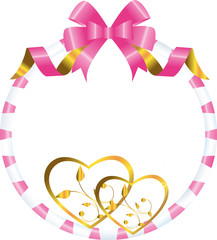 Hearts of gold in a round frame with a bow