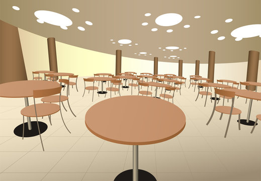 food cort cafe with tables in mall interior vector
