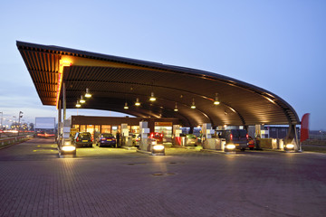 Gas station at sunset in the Netherlands