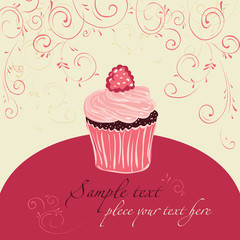 Raspberry cake. Template  design for card.