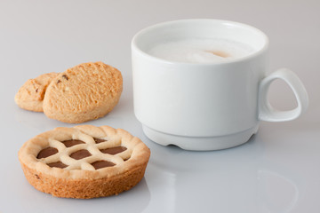 milk, coffee and cake