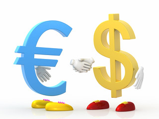 euro and dollar are shaking hands