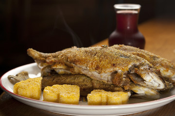 Baked rainbow trout with polenta