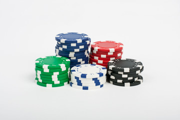 Poker Chips on White Bakcground
