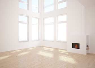 white 3d interior with fire