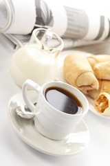 Cup of fragrant coffee on a morning paper business news