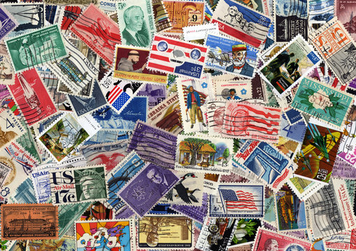 USA postage stamp collection background