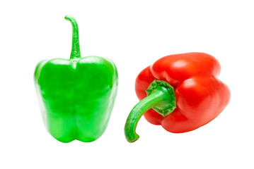 green, red bell peppers isolated on white background