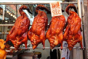 Roast Ducks in the shopping window, Hong Kong