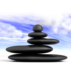 concepto zen con piedras en equilibrio y fondo de cielo azul