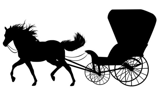 Black silhouette of a horse with carriage