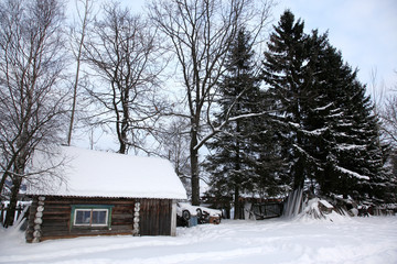 House in winter covered with snow, North  Europe