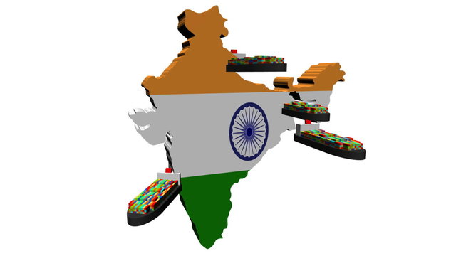 India map flag with container ships departing animation