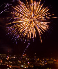 Fireworks Against the Night Sky of a Cityscape