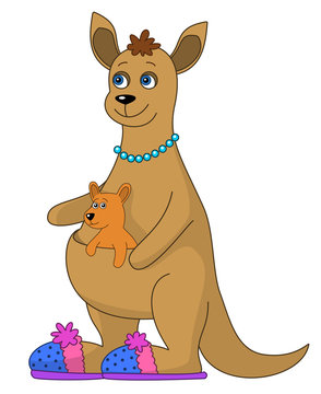 Kangaroo in slippers and baby