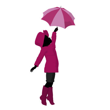 Rain Girl Silhouette Illustration