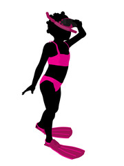 Fototapeta na wymiar African American Girl Snorkel Silhouette Illustration