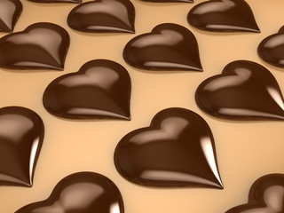 The 3D chocolate shiny heart  candy on brown background