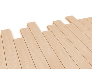Wooden planks over white background