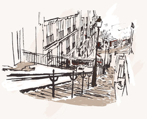 Illustration vectorielle d& 39 une vue sur Montmartre à Paris