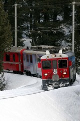 Il treno della Alpi Retiche sotto il  passo Bernina