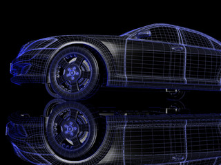 Fototapeta na wymiar Car model on black background with reflection