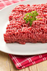 raw minced meat on kitchen table