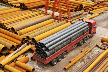 Steel pipe with truck