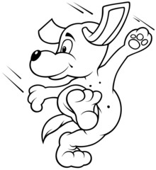Running Dog - Black and White Cartoon illustration