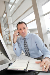 Fototapeta premium Businessman on the phone writing on agenda