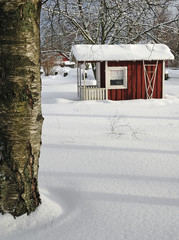 Garden small workhouse in Swedish winter