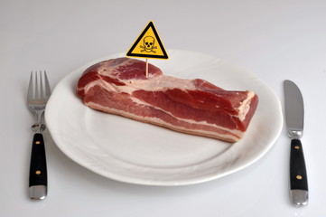 Mit Dioxin oder anderem Gift verseuschtes Fleisch auf dem Teller