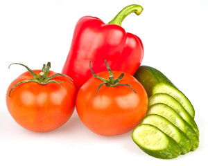 Pepper, tomatos and cucumber
